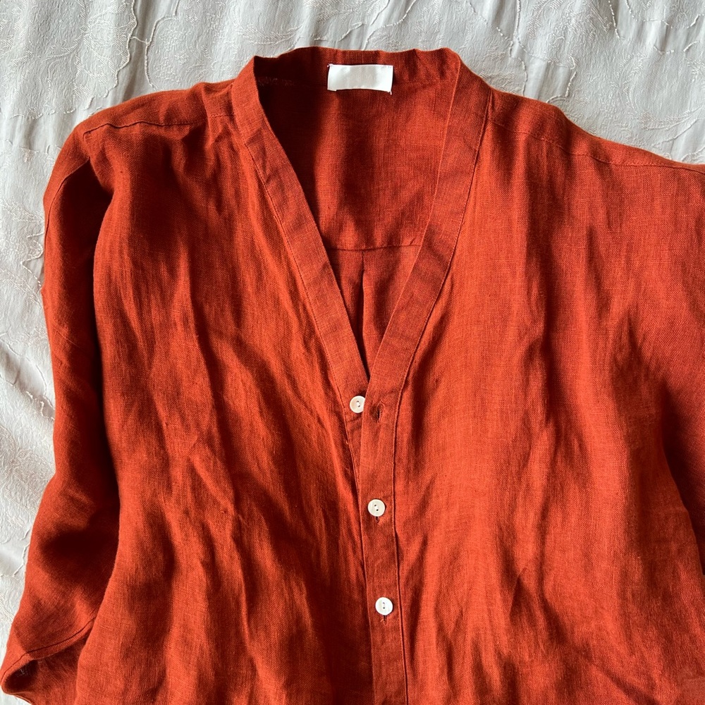 Monday Swimwear Terracotta Linen Button-Up Coverup tunic Barcelona
